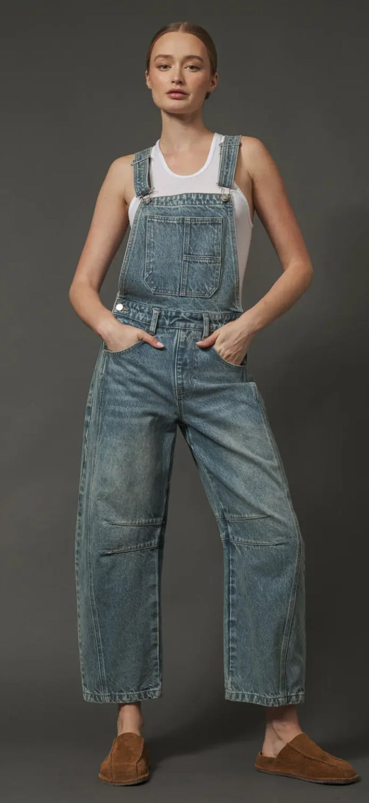 Aaron & Amber Relaxed Barrel Overalls (L)