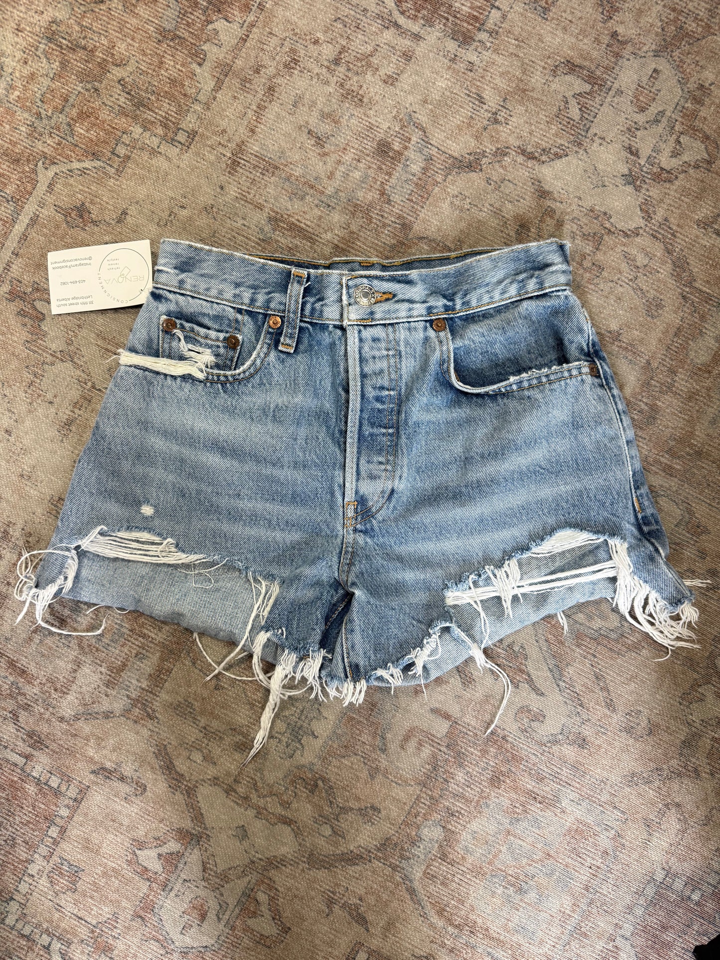 Re/Done Frayed Denim Shorts (23) oo*