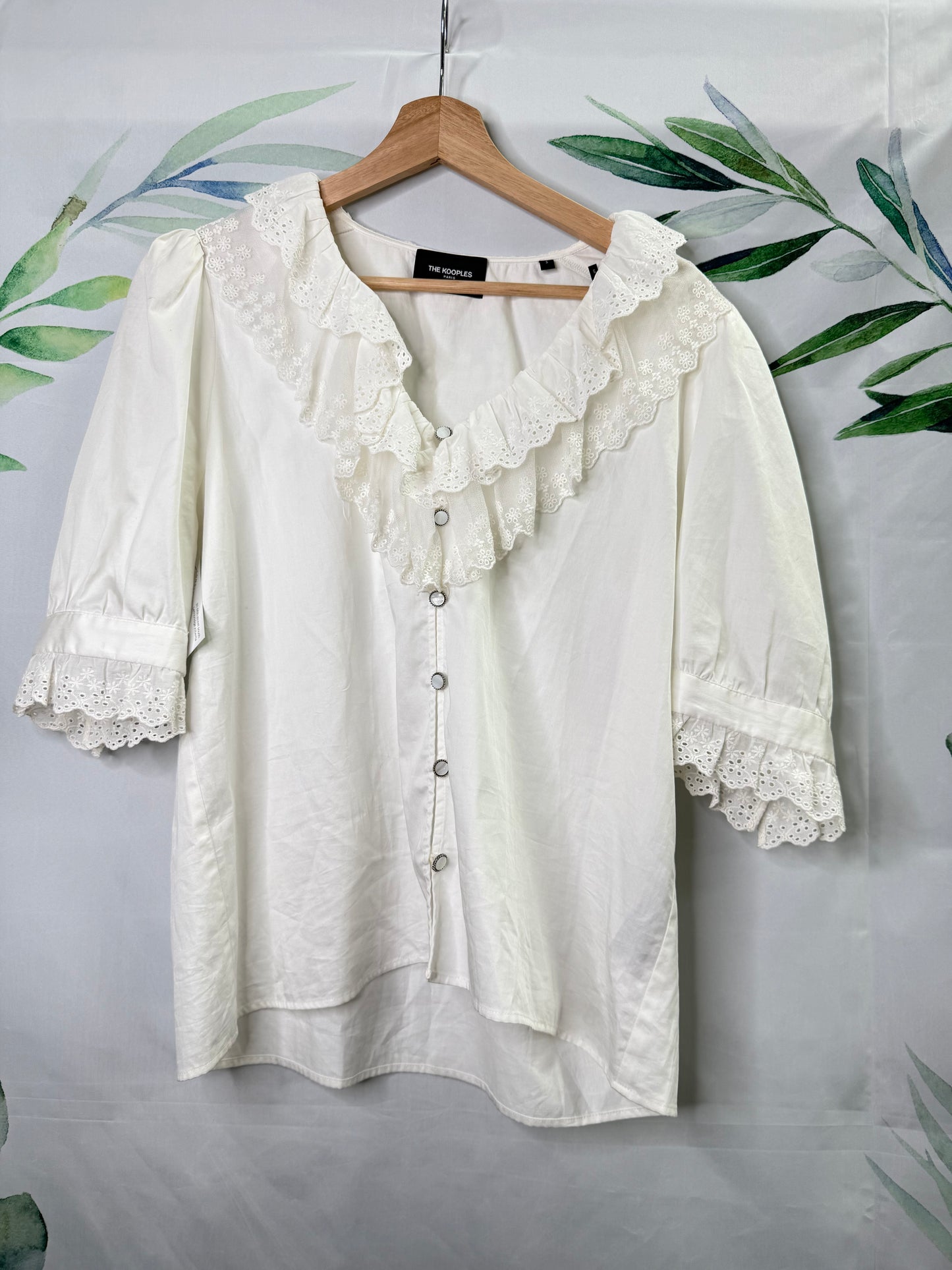 The Kooples Ruffled Trim V Blouse (3 = L)