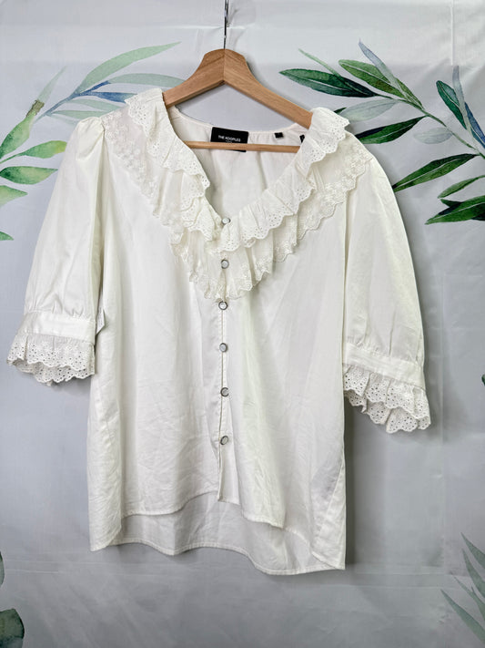 The Kooples Ruffled Trim V Blouse (3 = L)