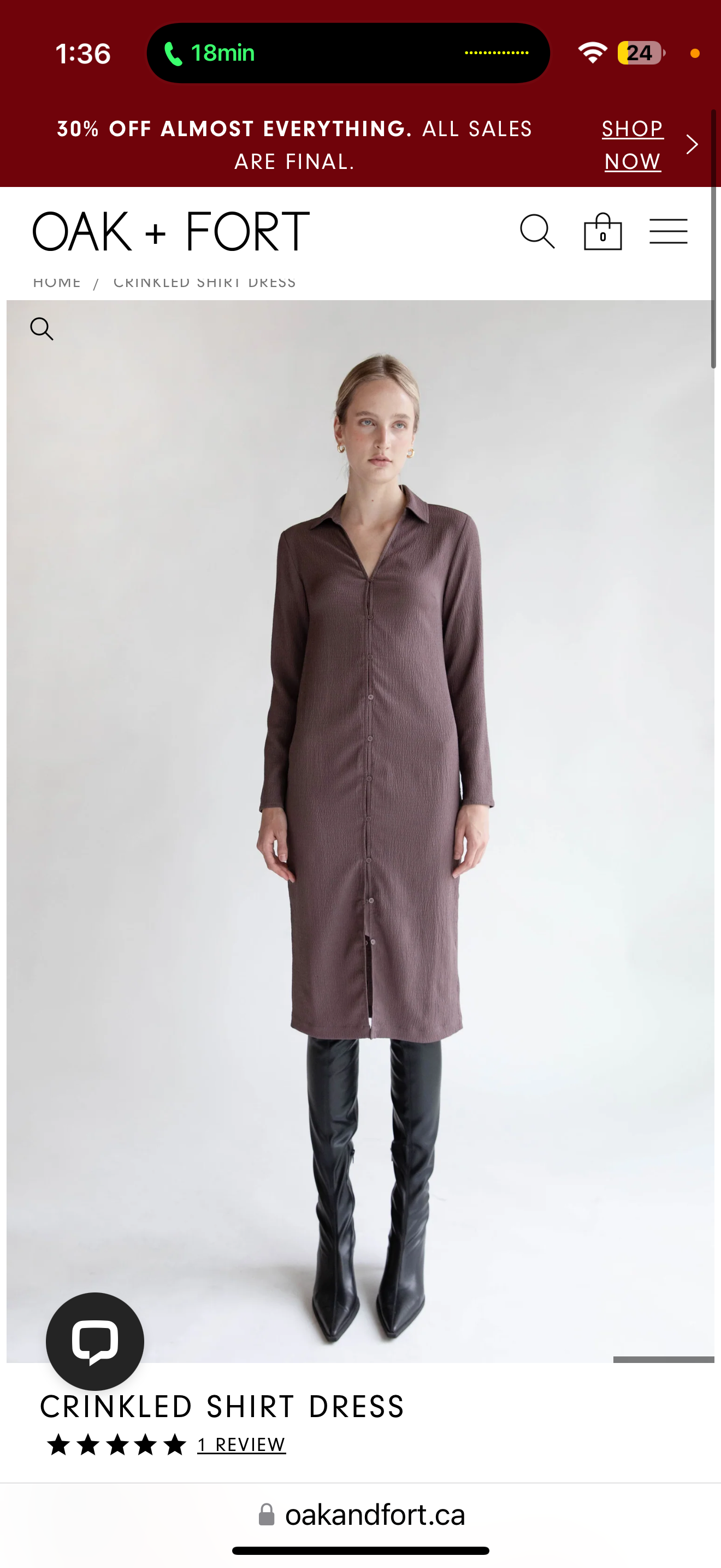 Oak & Fort Crinkled Shirt Dress (M)